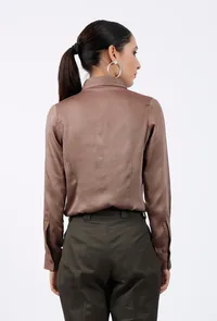 Mud Brown Modal Silk Shirt image 4