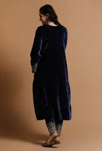 Set Of 2: Blue Kashmiri Tilla Embroidery Phiran With Pant-Free Size image 4