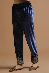 Set Of 2: Blue Kashmiri Tilla Embroidery Phiran With Pant-Free Size image 6