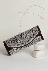 Brown Velvet Silver Embroidered Clutch image 1