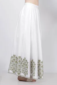 Sage Green Floral Hand-Block Printed Cotton Kali Skirt image 2