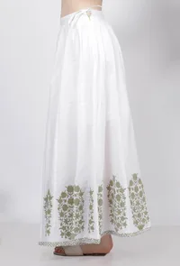 Sage Green Floral Hand-Block Printed Cotton Kali Skirt image 3