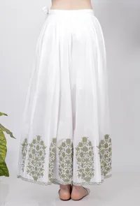 Sage Green Floral Hand-Block Printed Cotton Kali Skirt image 4