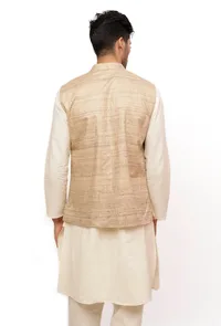 Chiffon Cream Matka Silk Nehru Jacket image 5