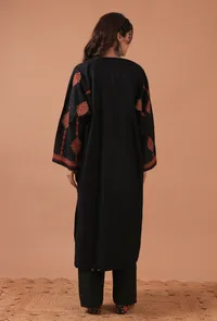 Black Woolen Sozni Embroidered Phiran- Free Size image 5