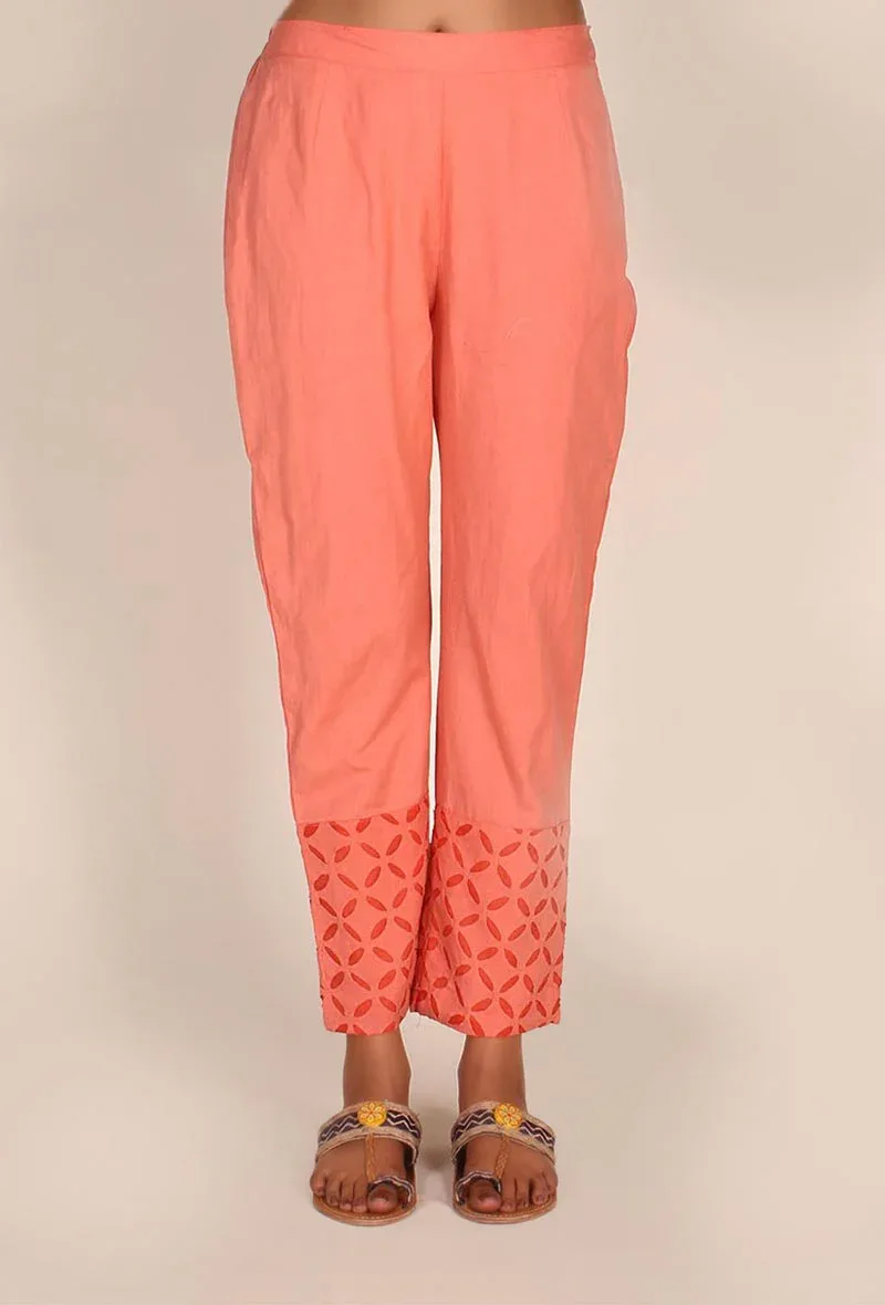 Salmon Peach Cotton Applique Palazzos
