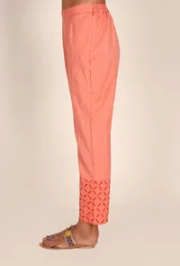 Salmon Peach Cotton Applique Palazzos image 2
