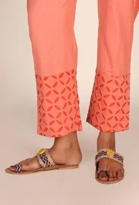 Salmon Peach Cotton Applique Palazzos image 4