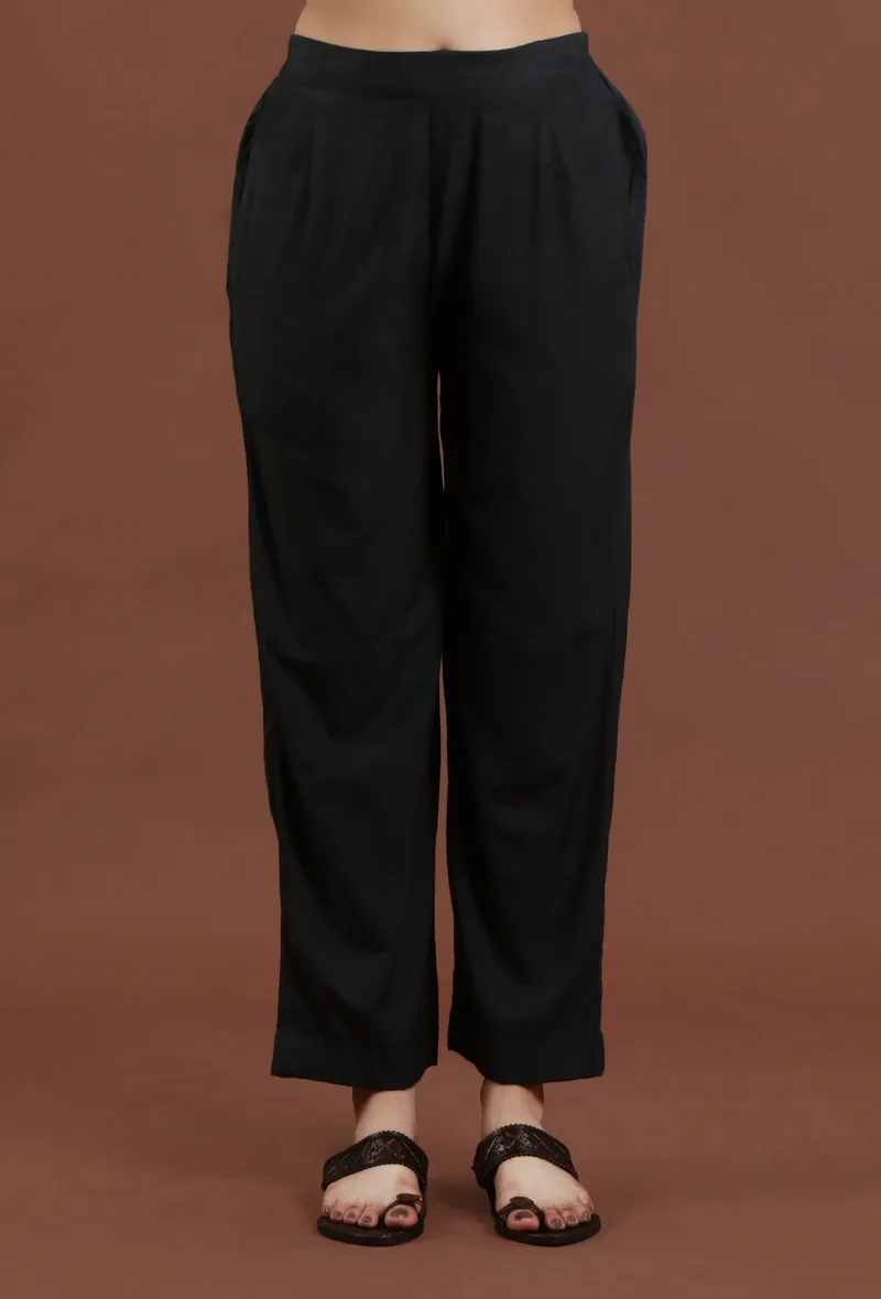 Solid Black Shantoon Straight Fit Ethnic Pant