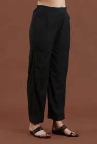 Solid Black Shantoon Straight Fit Ethnic Pant image 2