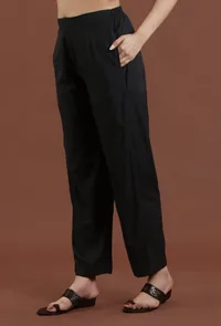 Solid Black Shantoon Straight Fit Ethnic Pant image 3