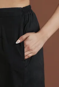 Solid Black Shantoon Straight Fit Ethnic Pant image 5