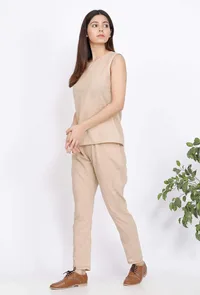 Set of 2 : Beige Cotton Slub Top and Pants image 2