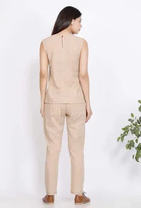 Set of 2 : Beige Cotton Slub Top and Pants image 4