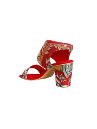 Red Cotton Kalamkari Strappy Block Heels image 4