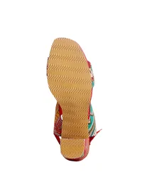 Red Cotton Kalamkari Strappy Block Heels image 5
