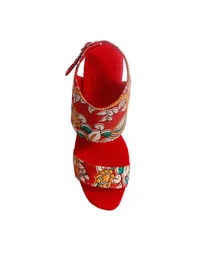 Red Cotton Kalamkari Strappy Block Heels image 6