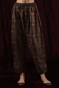 Olive Green Viscose Tussar Silk Patola Print Dhoti Pant image 1