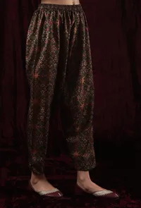 Olive Green Viscose Tussar Silk Patola Print Dhoti Pant image 2