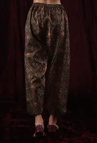 Olive Green Viscose Tussar Silk Patola Print Dhoti Pant image 4