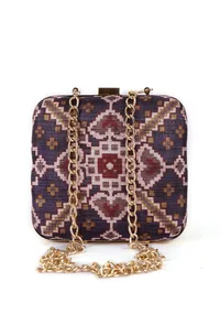 Noori Purple & Multi Patola Print Square Box Clutch image 3