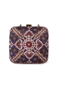 Noori Purple & Multi Patola Print Square Box Clutch image 4