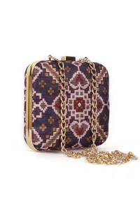 Noori Purple & Multi Patola Print Square Box Clutch image 5