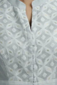 Powder Blue Floral Jamdani Front Open Asymmetrical Kurta image 4