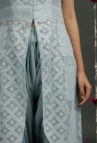 Powder Blue Floral Jamdani Front Open Asymmetrical Kurta image 5