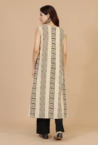 Beige Ivory Baagh Print Cotton Overlay image 4