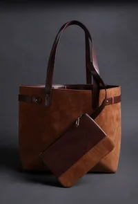 Brown Suede Tote Bag (9.5"x14.7"x6.5") image 1