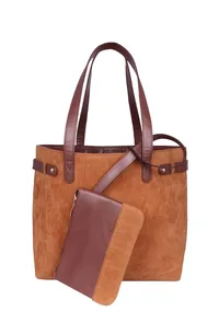 Brown Suede Tote Bag (9.5"x14.7"x6.5") image 2