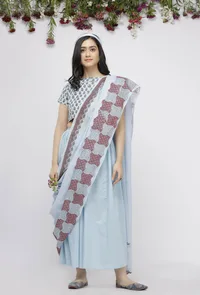 Blue Kota Hand-Block Printed Sari image 1
