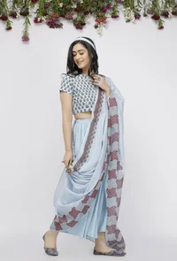 Blue Kota Hand-Block Printed Sari image 3