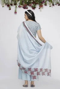 Blue Kota Hand-Block Printed Sari image 4