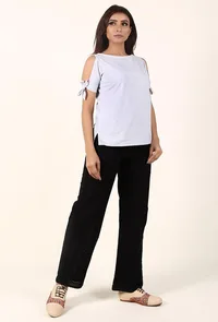 Light Lilac Cold Shoulder Cotton Top image 1