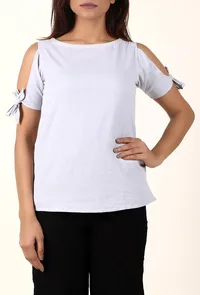 Light Lilac Cold Shoulder Cotton Top image 2