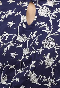 Navy Blue Parsi Embroidered Blouse With Full Embroidered Sleeves image 4