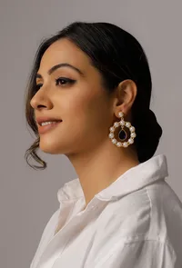 Blue Stone Pearl Earrings image 1