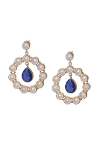 Blue Stone Pearl Earrings image 2