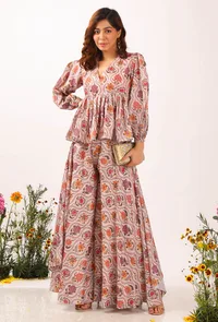 Set Of 2: Airi Floral Chintz Flared Top With Assymetrical Flared Palazzo Pants image 1