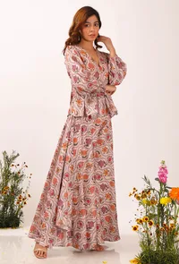 Set Of 2: Airi Floral Chintz Flared Top With Assymetrical Flared Palazzo Pants image 2