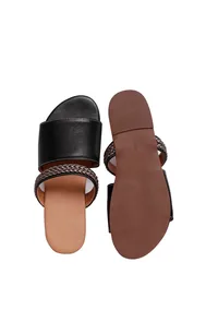 Onyx Black Braided Cruelty Free Leather Sliders image 2