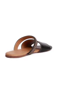 Onyx Black Braided Cruelty Free Leather Sliders image 5