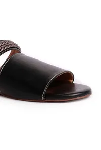 Onyx Black Braided Cruelty Free Leather Sliders image 6