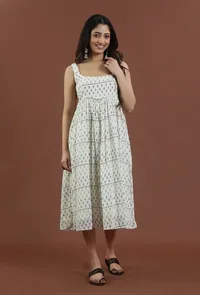 Handblock Print Cotton Sleeveless Midi Dress image 1