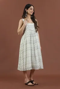 Handblock Print Cotton Sleeveless Midi Dress image 2