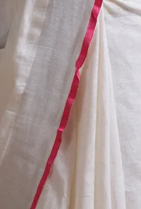 White Pink Color Cotton Linen Saree With Unstitched Blouse image 6