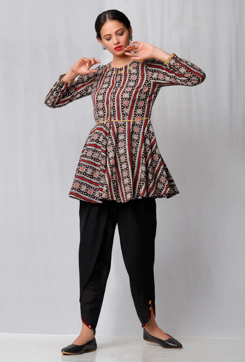 Black Ajrakh Printed Cotton Top