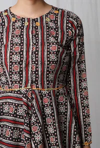 Black Ajrakh Printed Cotton Top image 5